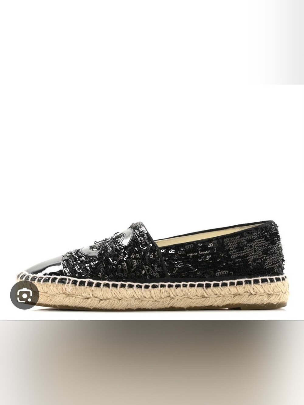 Chanel CC Black Sequin Summer Espadrille Lambskin Leather 39